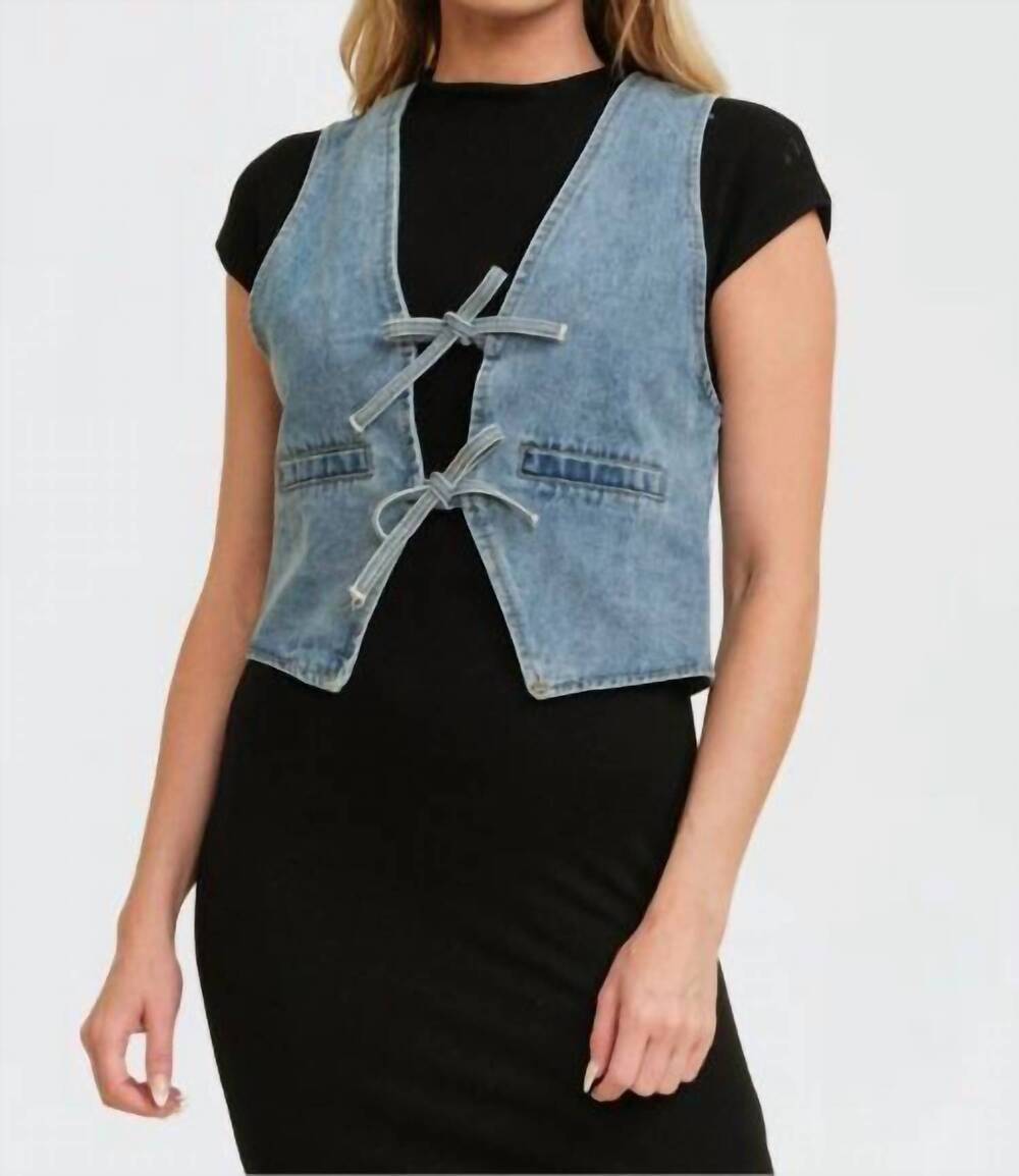 NEW CLOUD TEN tie front denim vest in light wash